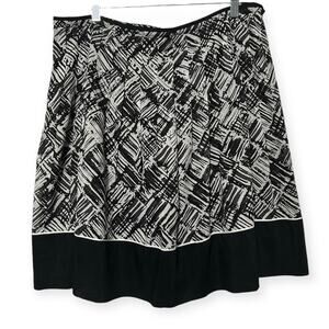 Talbots Silk Cotton Blend Black White A Line Pleated Knee Length‎ Skirt  Sz 14P